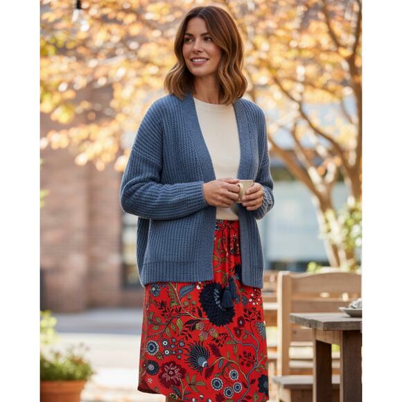 Ann Taylor LOFT Orange Floral Drawstring Skirt w/ Pockets Size Medium - Picture 1 of 5